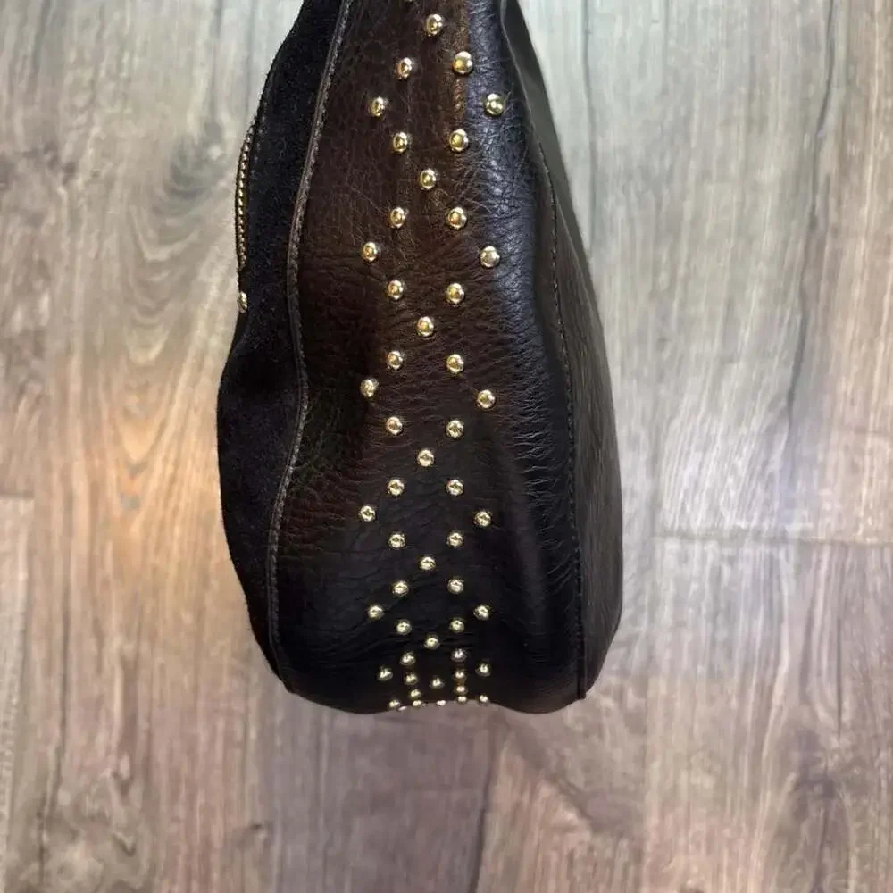 I-N-C Black Suede and Leather Studded Hobo Bag